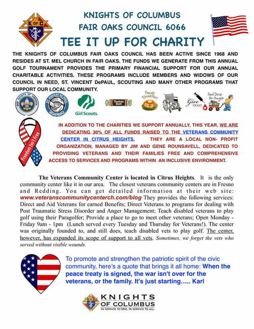 Knights of Columbus Tee it Up for Charity Golf Fundraiser Flyer, page 1