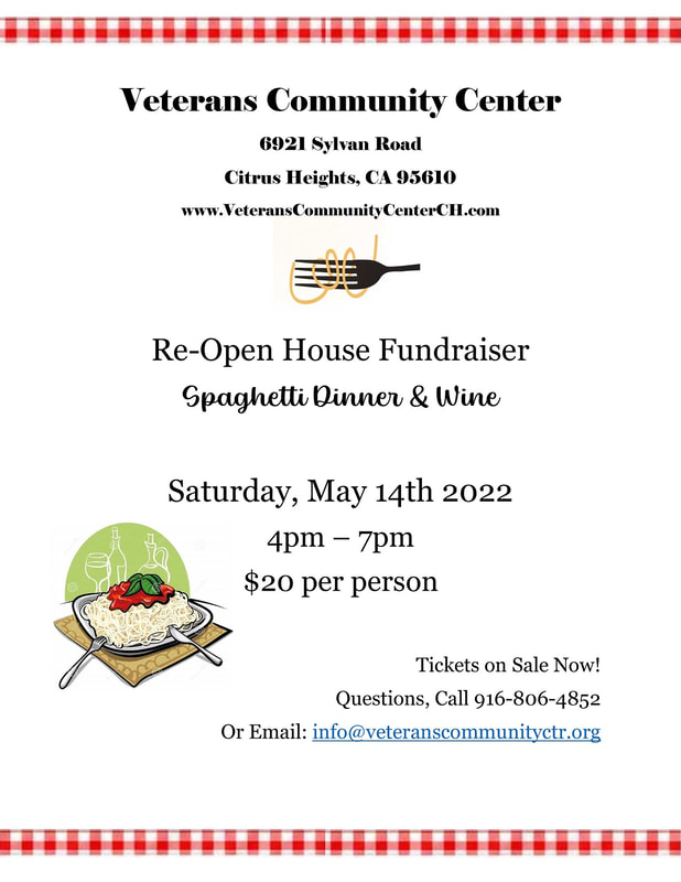 Spaghetti Dinner and Wine Event Flyer, Veterans Community Center, Citrus Heights, CA